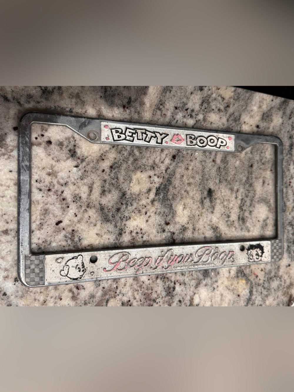 Betty Boop Silver license plate Frame with Pink Accents